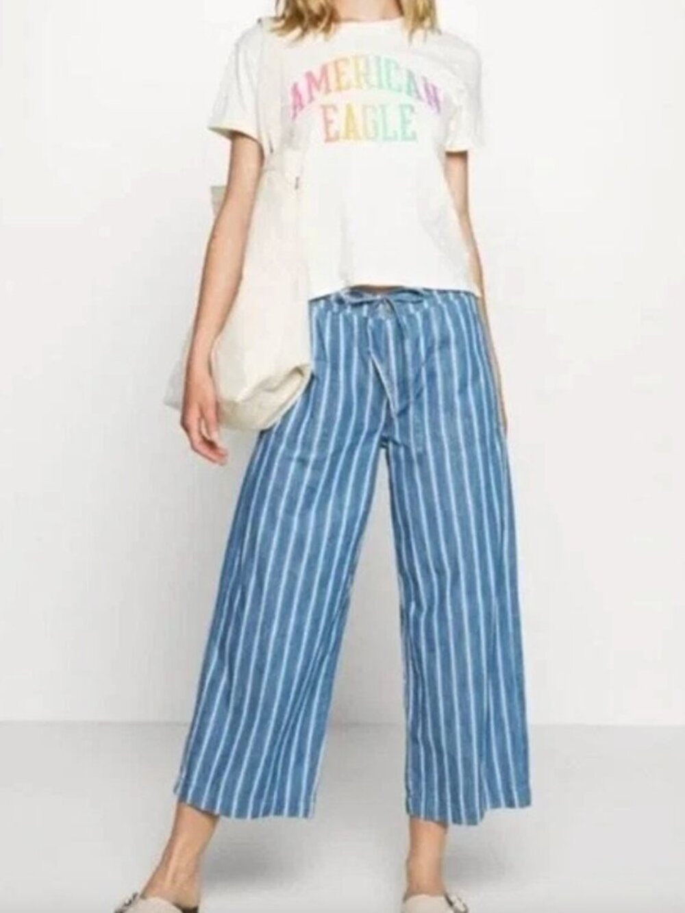 American Eagle Outfitters Super High Rise Striped Pants Cropped 100% Cotton